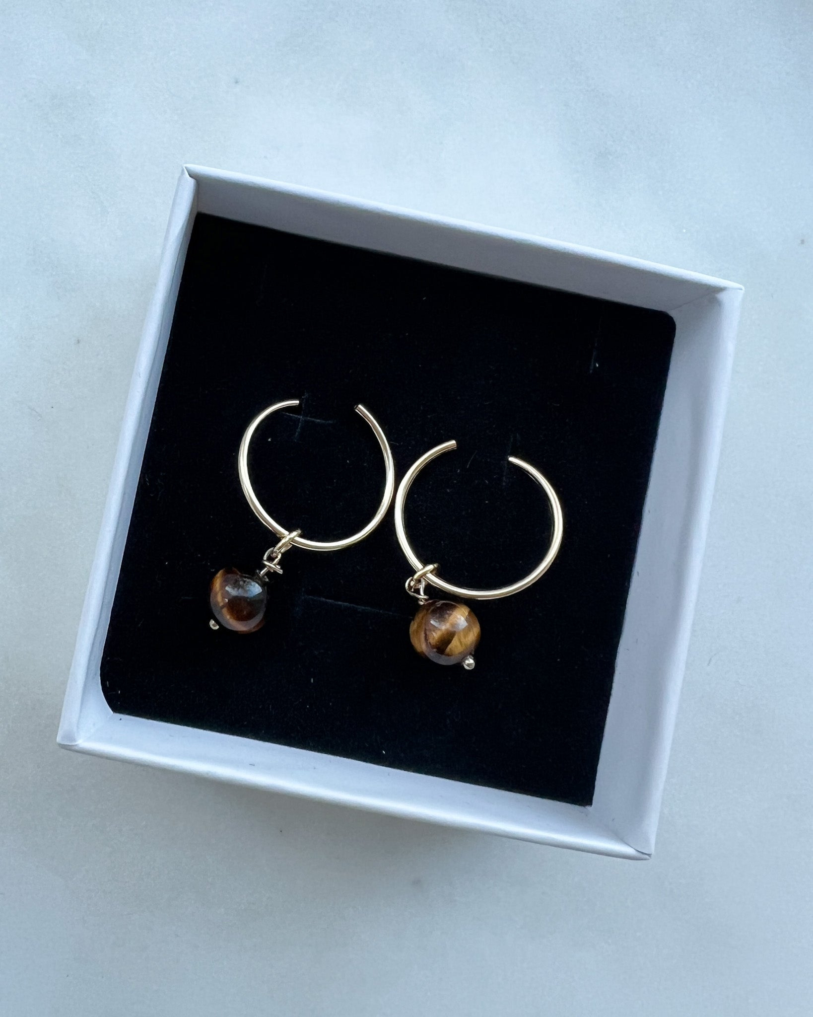 Gold-filled Tiger Eye Freya Hoop Earring gift box – Omasi Collection