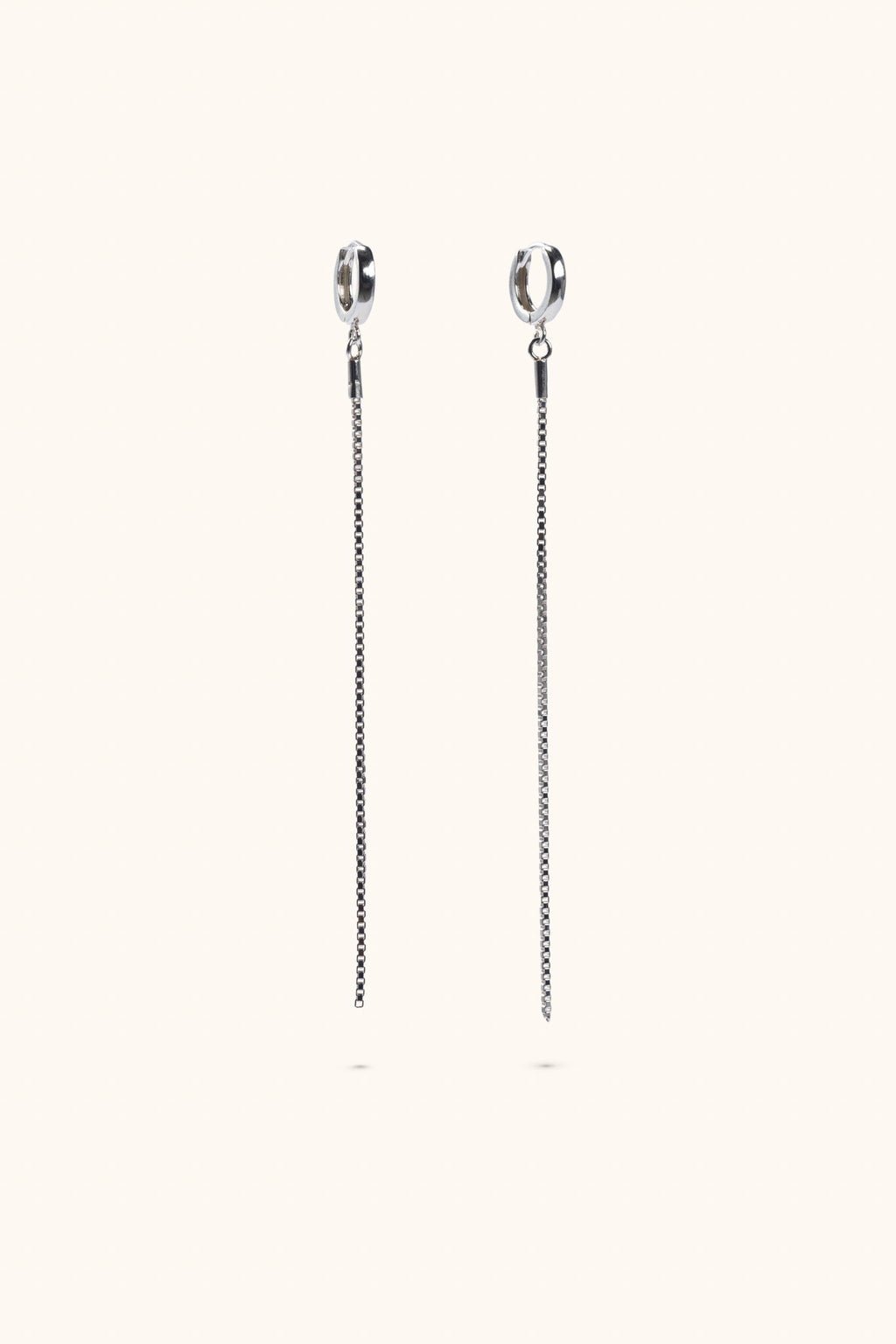 Hoopies sterling silver chain dangle hoop earrings flat lay – Omasi Collection