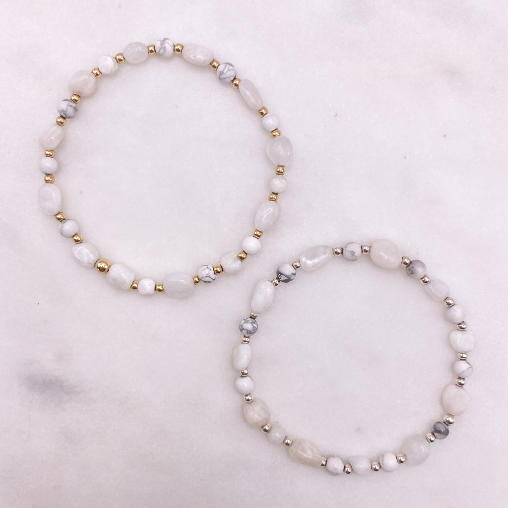 Juno silver and gold moonstone bracelets together – Omasi Collection Finland
