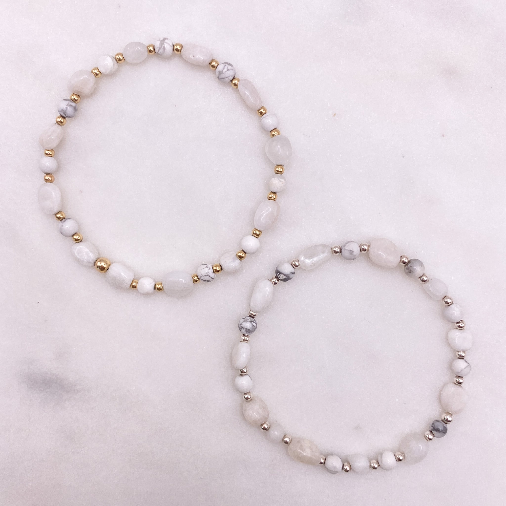 Juno silver and gold moonstone bracelets together – Omasi Collection Finland