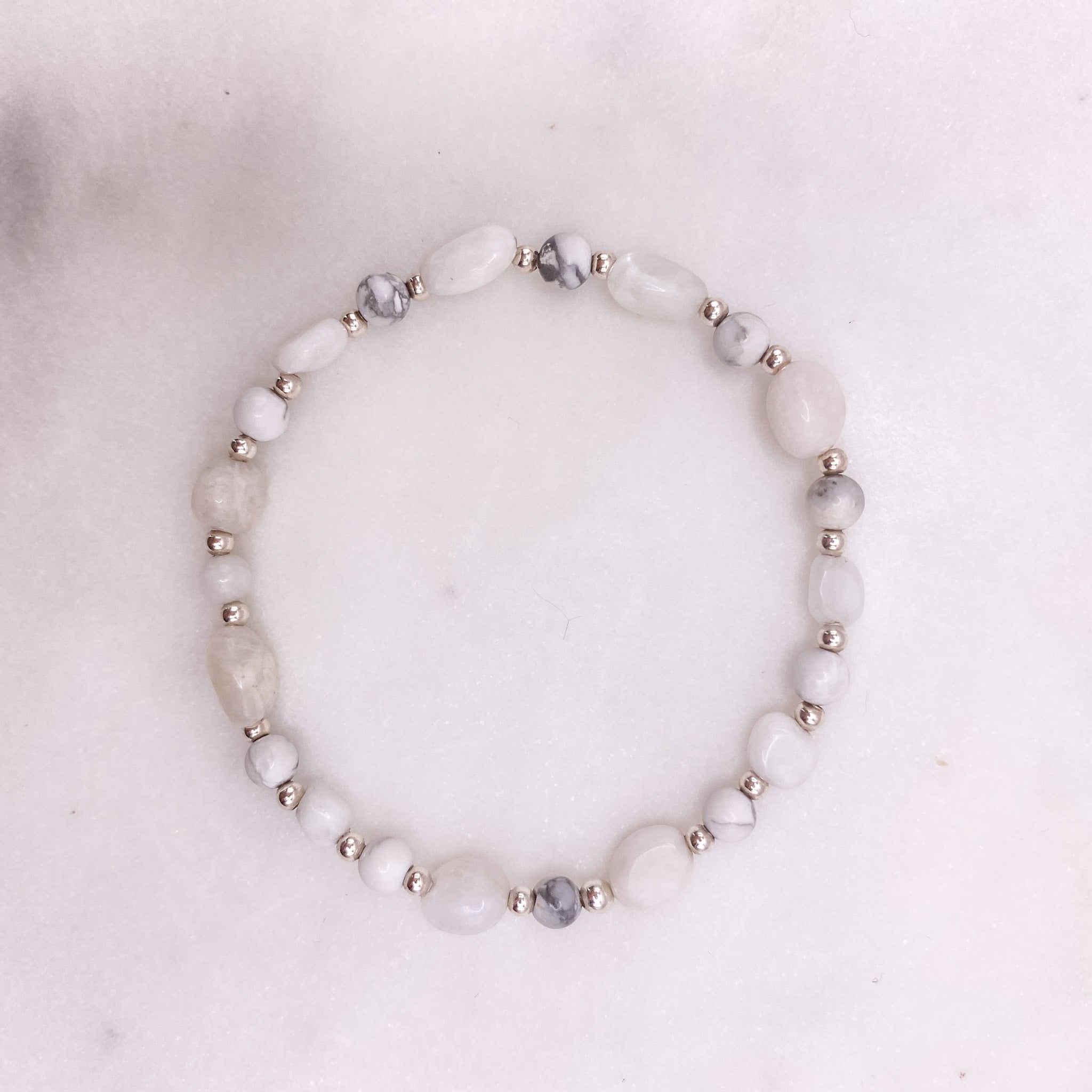 Juno sterling silver moonstone bracelet flat lay – Omasi Collection Finland