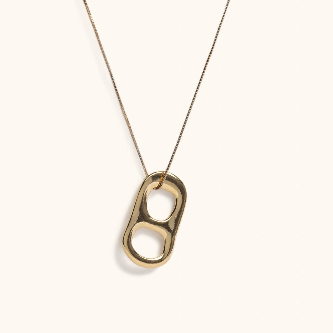 Pop Soda gold plated sterling silver soda tab pendant necklace flat lay – Omasi Collection