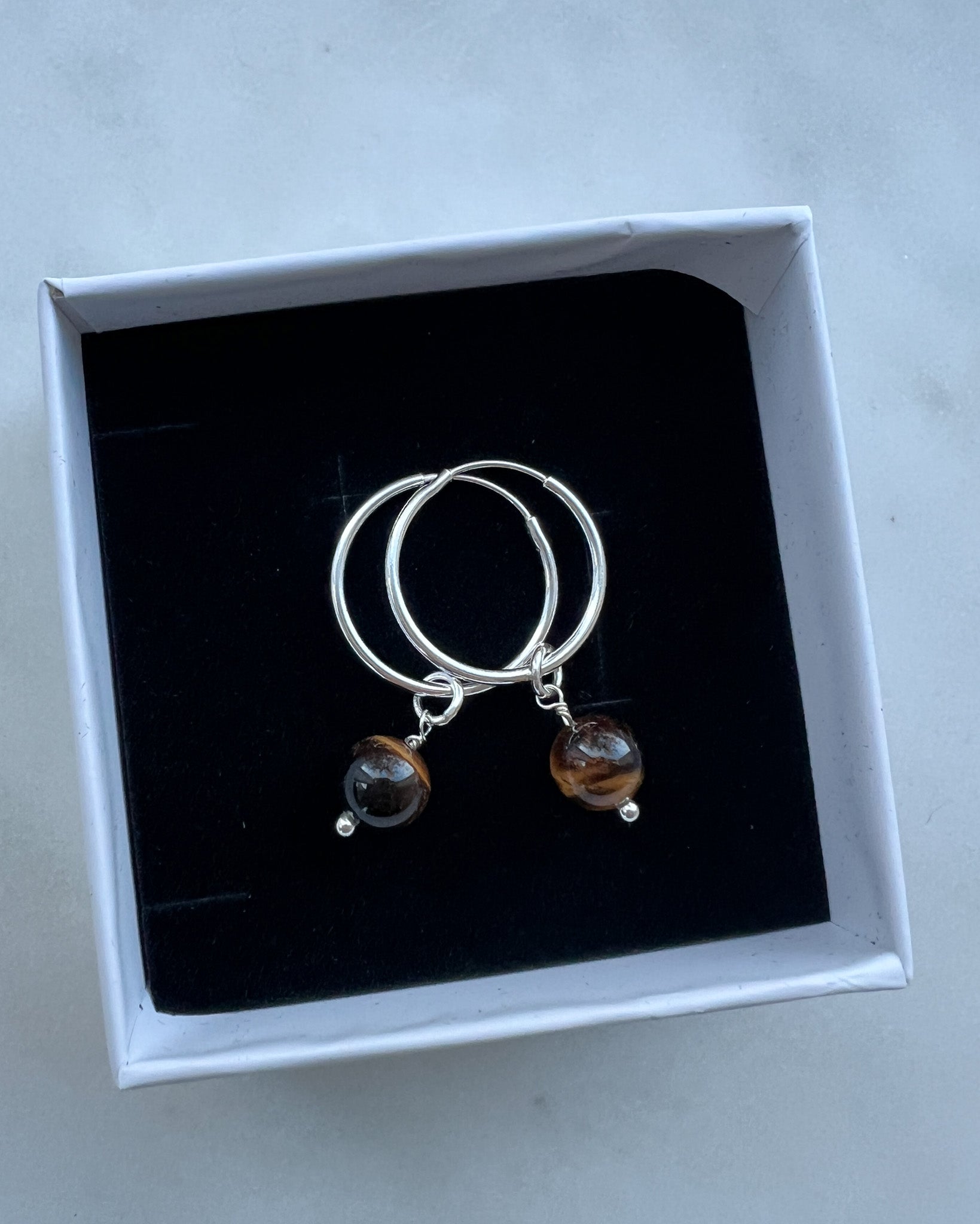 Sterling Silver Tiger eye Freya Hoop Earring gift box – Omasi Collection