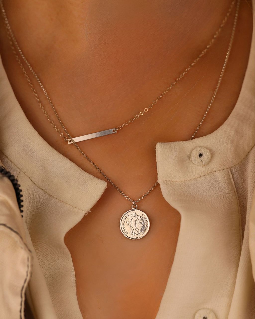 Sylva necklace on model styled with other pieces – Omasi Collection