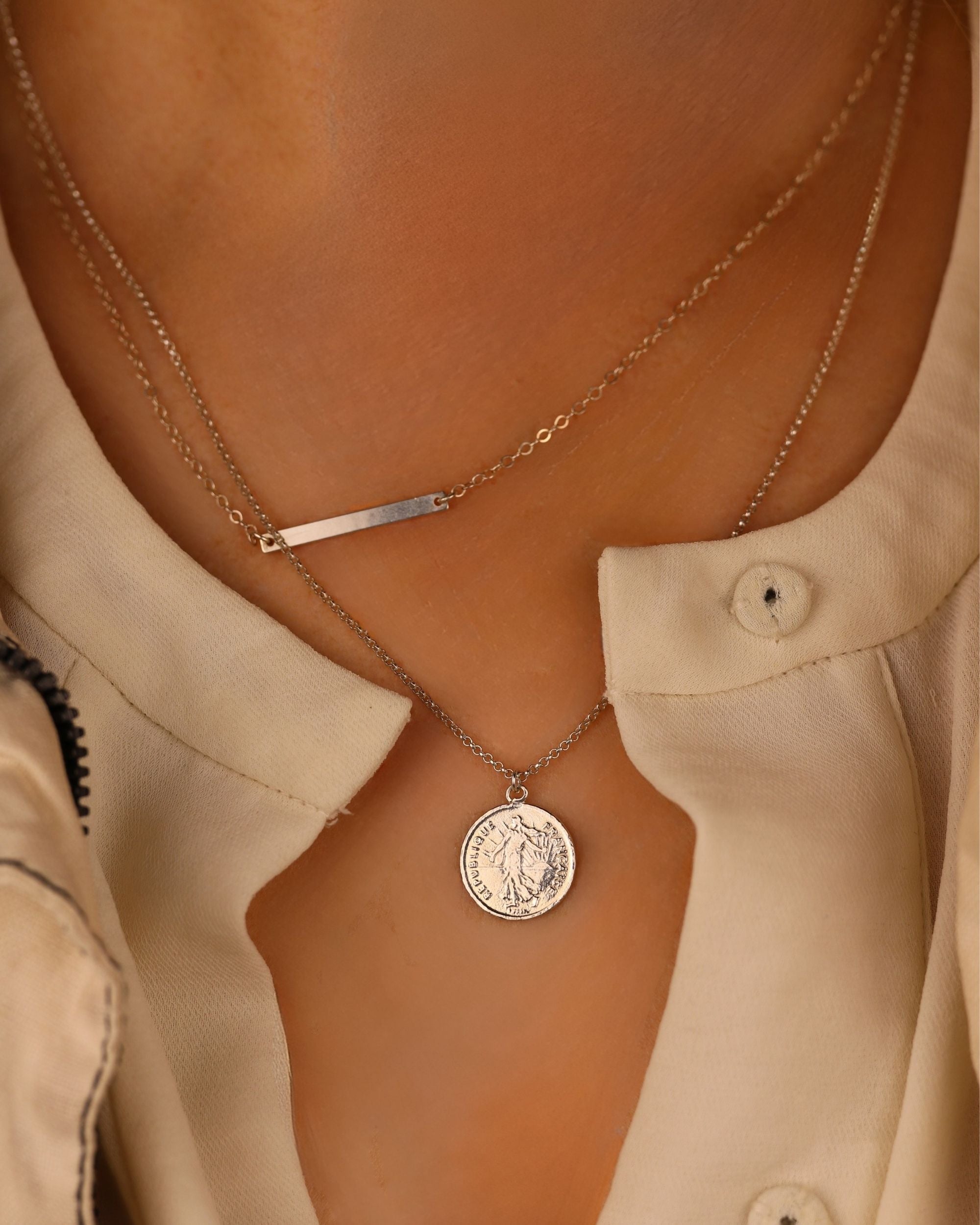 Sylva necklace on model styled with other pieces – Omasi Collection