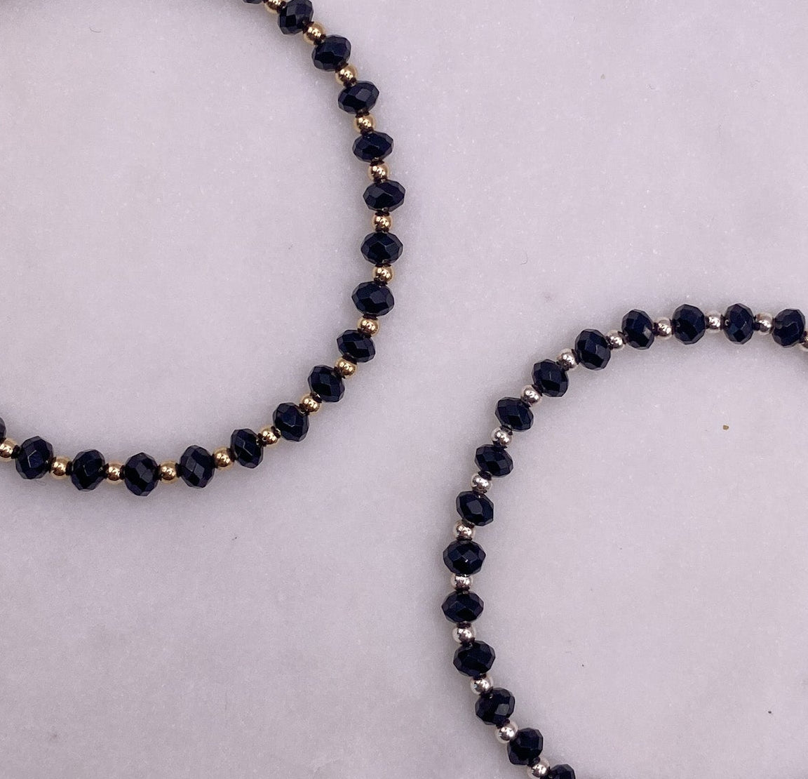 Verve sterling silver gold black jade bracelets flat lay – Omasi Collection Finland