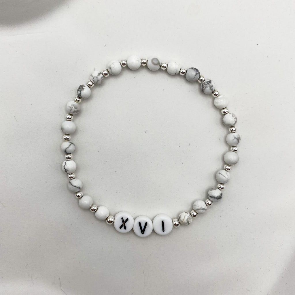 Ania personalised silver howlite bracelet flat lay – Omasi Collection Finland