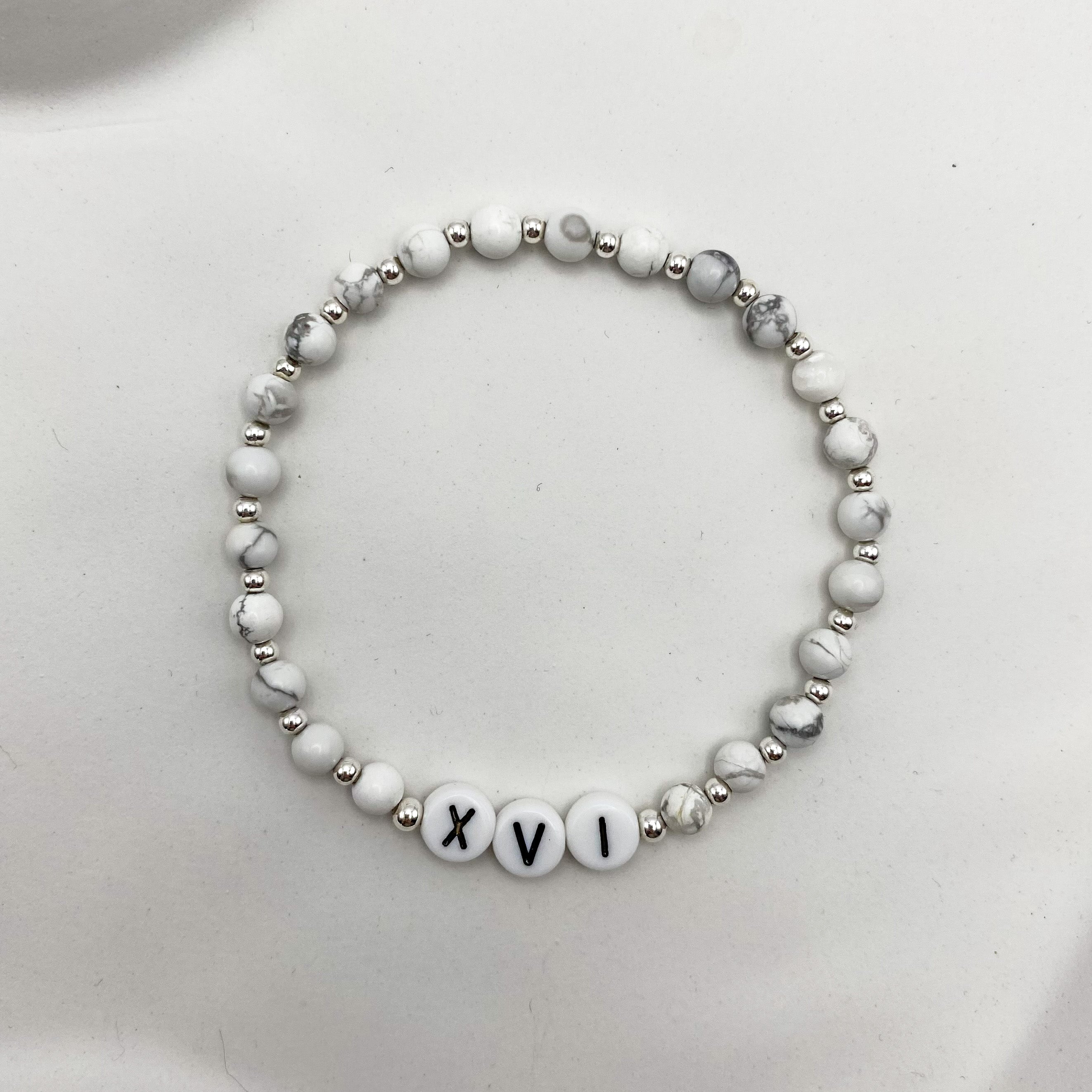 Ania personalised silver howlite bracelet flat lay – Omasi Collection Finland